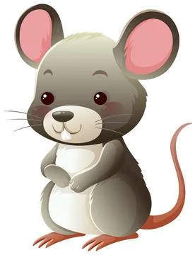Cute Cartoon Mouse Sitting with Big Pink Ears Stock Illustration