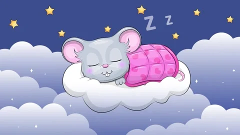 Cute cartoon mouse is sleeping on the cloud. Looped animation. Stock Footage 314314357