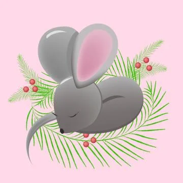 Cute cartoon mouse sleeping. Symbol of the new year of the rat Stock Illustration
