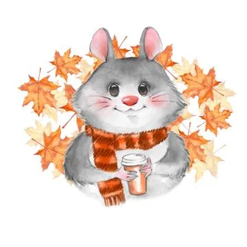 Cute cartoon mousel with coffee cup Illustrazione stock