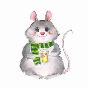 Cute cartoon mousel with coffee cup Stock Illustration