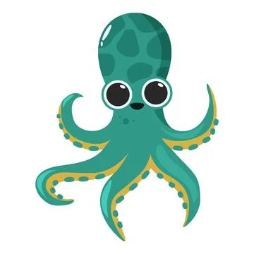 Cute cartoon octopus character smiling and waving tentacles Stock Illustration