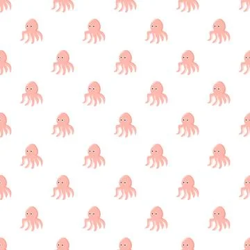 Cute cartoon octopus seamless pattern with smiling faces Stock Illustration