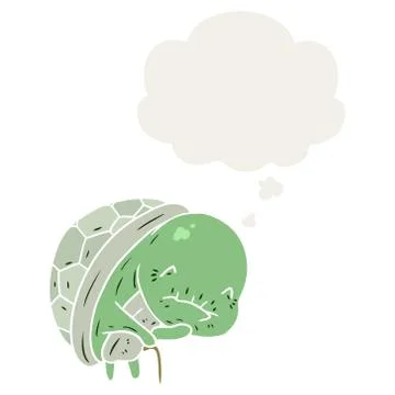 Cute cartoon old turtle and thought bubble in retro style Stock Illustration