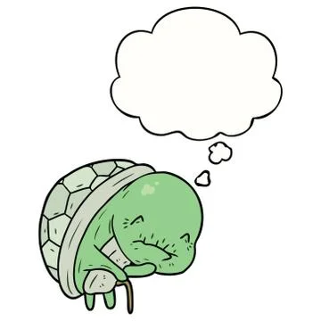 Cute cartoon old turtle and thought bubble Stock Illustration