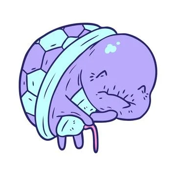 Cute cartoon old turtle with walking stick in bright neon color Stock Illustration