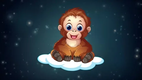Cute Cartoon Orangutan Floating on a Cloud in Space Stock Footage 344622464
