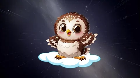 Cute Cartoon Owl Floating on Cloud Through Starry Space Background Stock Footage 346208263