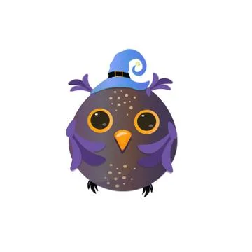 Cute cartoon owl wearing witch hat. Stock Illustration