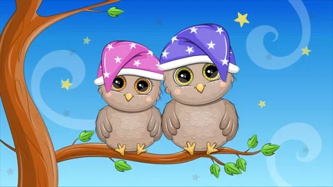 Cute cartoon owls on the tree - loop Stock Footage 316741452