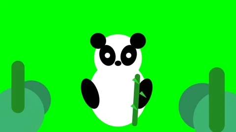 Cute cartoon panda bear holding bamboo stick animation on green screen. Stock Footage 333778543