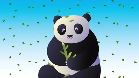Cute cartoon panda bear holding bamboo stick animation with falling green l.. Stock Footage 339058273