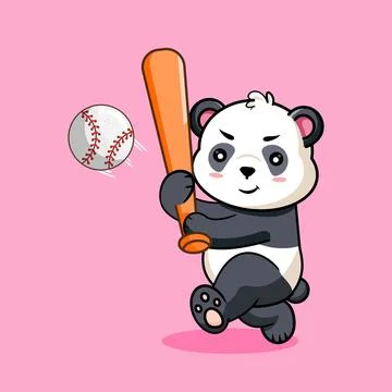 Cute Cartoon Panda Playing Baseball Stock Illustration