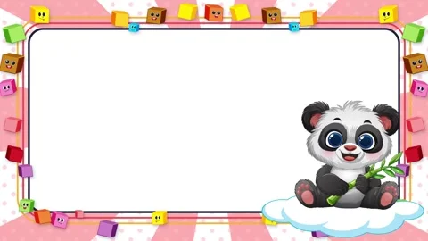Cute Cartoon Panda Rounded Border Frame Loop Animation Stock Footage 346571659