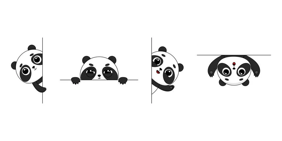 Cute cartoon panda set. Vector illustration Stock Illustration