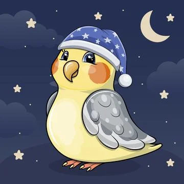 Cute cartoon Parrot with nightcap. Illustrazione stock
