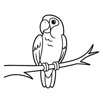 Cute cartoon parrot perched on a tree branch black 스톡 일러스트