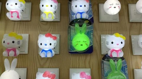 Cute cartoon pattern bedside lamps of various types, Stock Photos