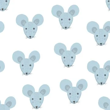 Cute cartoon pattern with blue mice heads Stock Illustration