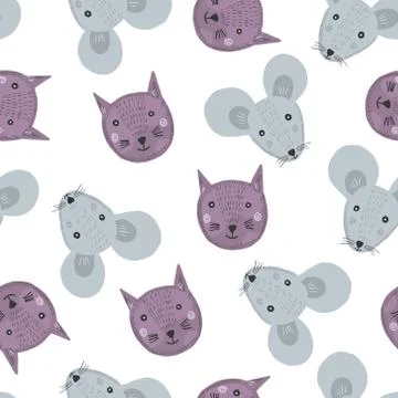 Cute cartoon pattern with cats and mice heads Stock Illustration