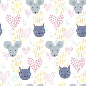 Cute cartoon pattern with cats and mice heads Stock Illustration