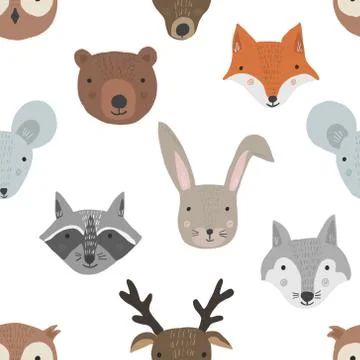 Cute cartoon pattern with forest animals heads Stock Illustration