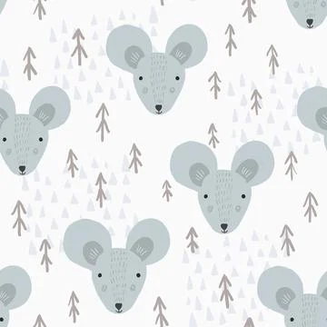 Cute cartoon pattern with mice and trees Illustrazione stock