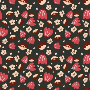 Cute cartoon pattern seamless red pink florals Stock Illustration