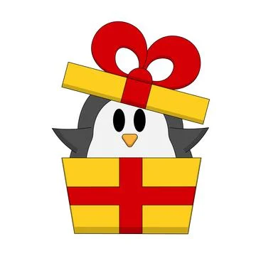 Cute cartoon Penguin in present box in color Stock Illustration