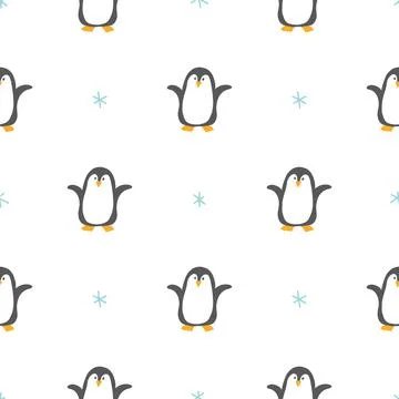 Cute Cartoon penguin seamless pattern background. Vector Illustration. Illustrazione stock