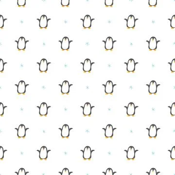 Cute Cartoon penguin seamless pattern background. Vector Illustration. Stock Illustration