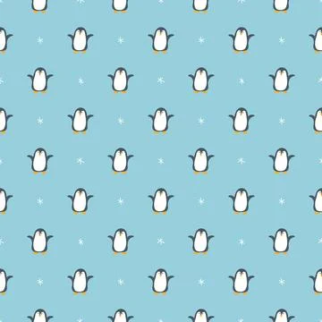 Cute Cartoon penguin seamless pattern background. Vector Illustration. Stock Illustration