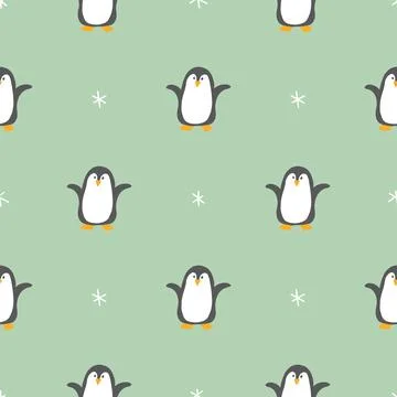 Cute Cartoon penguin seamless pattern background. Vector Illustration. Stock Illustration