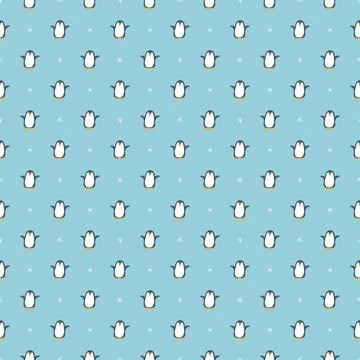 Cute Cartoon penguin seamless pattern background. Vector Illustration. Stock Illustration