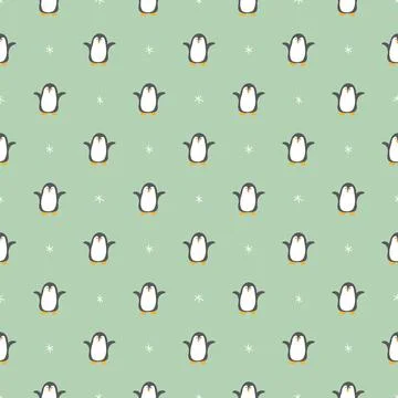 Cute Cartoon penguin seamless pattern background. Vector Illustration. Stock Illustration