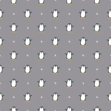 Cute Cartoon penguin seamless pattern background. Vector Illustration. Illustrazione stock