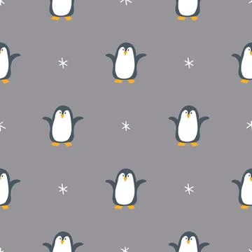 Cute Cartoon penguin seamless pattern background. Vector Illustration. Stock Illustration