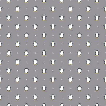 Cute Cartoon penguin seamless pattern background. Vector Illustration. Stock Illustration