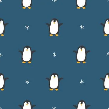 Cute Cartoon penguin seamless pattern background. Vector Illustration. Stock Illustration