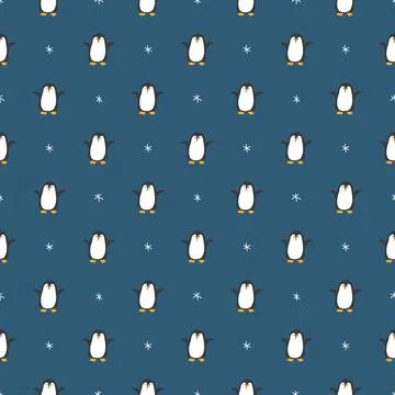 Cute Cartoon penguin seamless pattern background. Vector Illustration. Stock Illustration