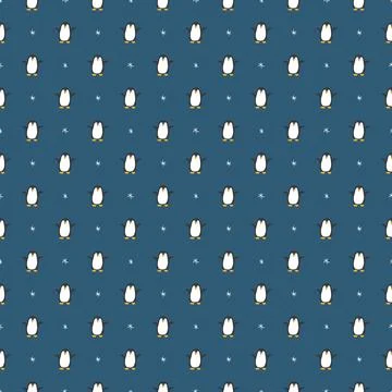 Cute Cartoon penguin seamless pattern background. Vector Illustration. Stock Illustration