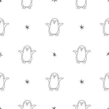 Cute Cartoon penguin seamless pattern background. Vector Illustration. Stock Illustration