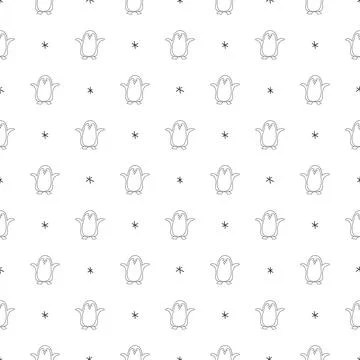 Cute Cartoon penguin seamless pattern background. Vector Illustration. Stock Illustration