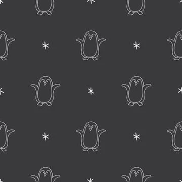 Cute Cartoon penguin seamless pattern background. Vector Illustration. Stock Illustration