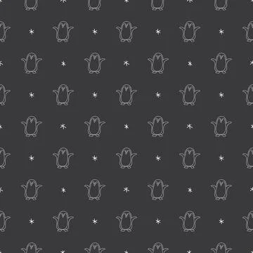 Cute Cartoon penguin seamless pattern background. Vector Illustration. Stock Illustration