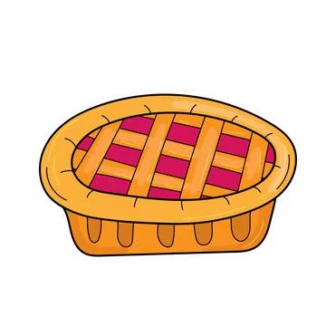 Cute cartoon pie. Cherry or bleuberry pie drawing. Cartoon image on white Stock Illustration