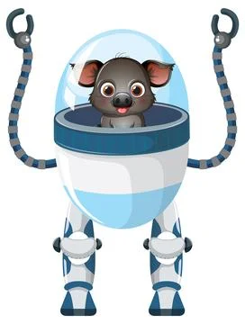Cute Cartoon Pig Pilot Operating a Futuristic Bipedal Robot Suit Illustrazione stock