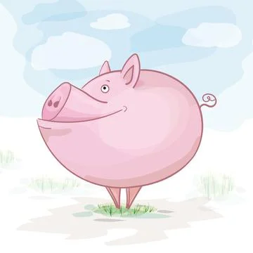 Cute cartoon pig on a soft background Stock Illustration