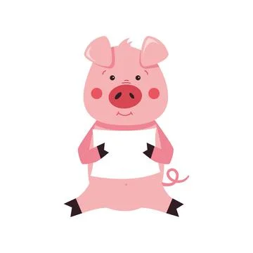Cute cartoon pig on a white background. Vector illustration in a flat style Иллюстрация