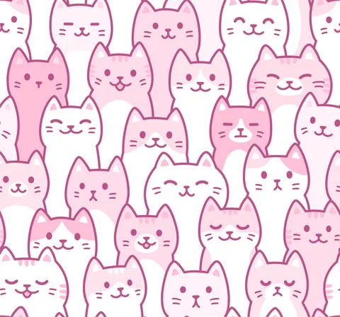 Cute cartoon pink cat pattern Stock Illustration